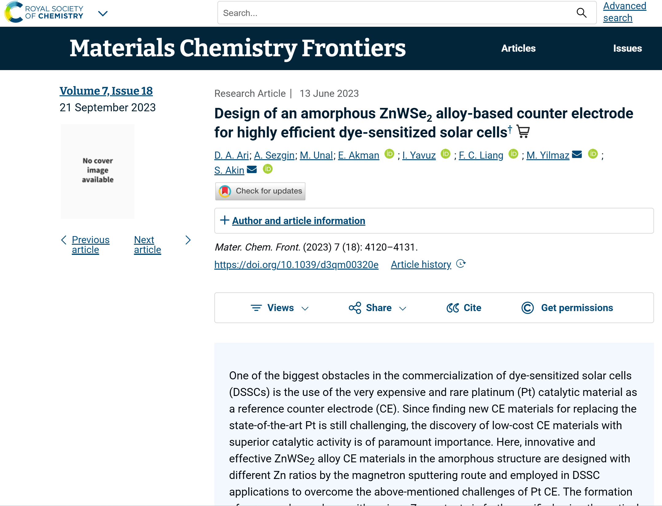 Design of an amorphous ZnWSe2 alloy-based counter electrode for highly efficient dye-sensitized solar cells